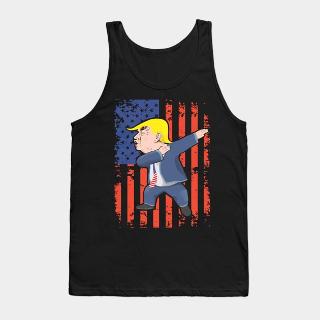 Funny Donald Trump Dabs in Front of USA Flag Tank Top by dihart